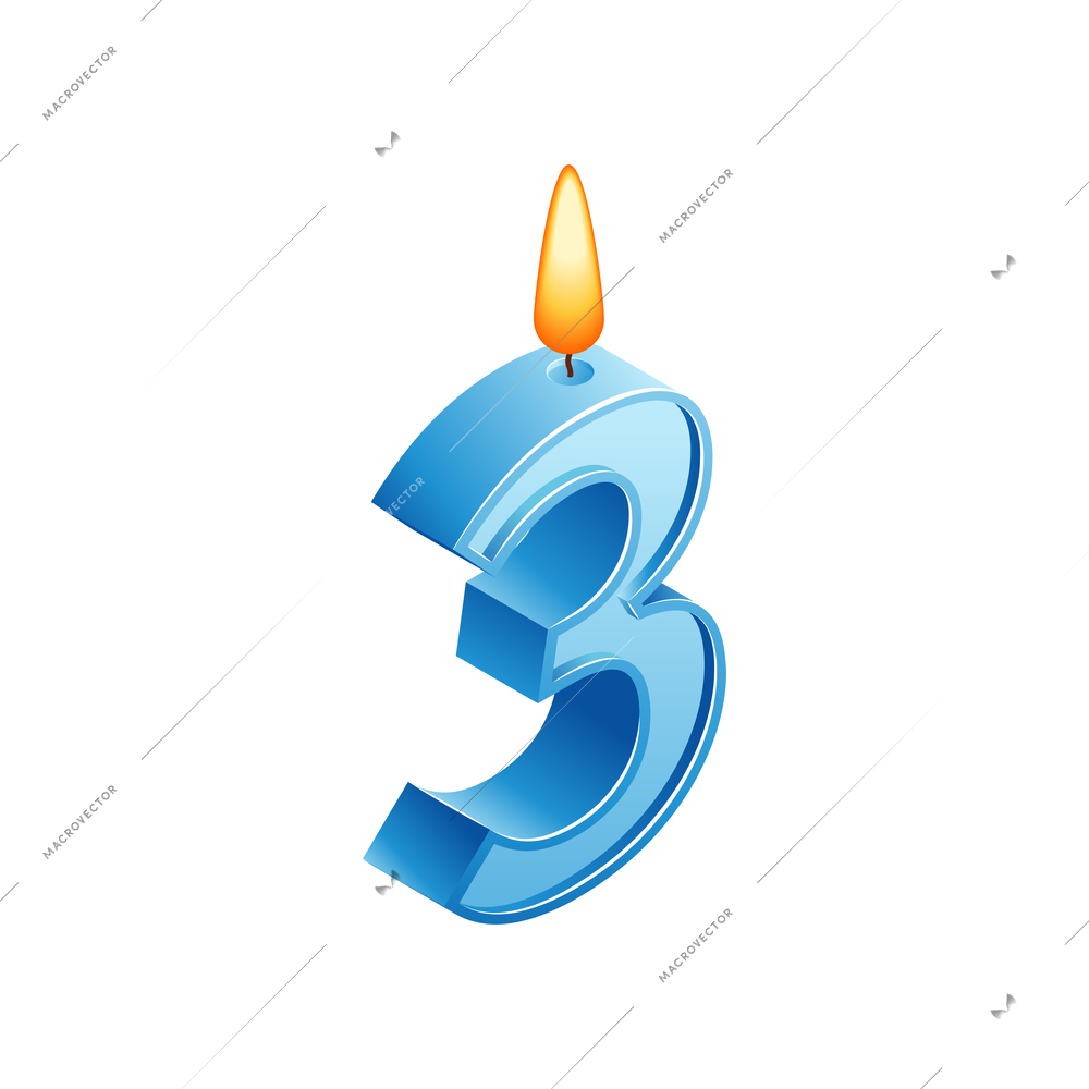 Isometric anniversary numbers composition with isolated image of candle with three digit shape vector illustration