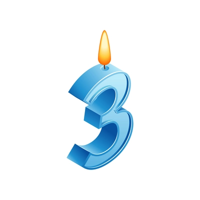 Isometric anniversary numbers composition with isolated image of candle with three digit shape vector illustration