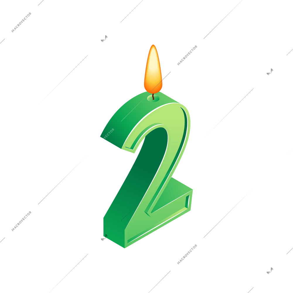 Isometric anniversary numbers composition with isolated image of candle with two digit shape vector illustration