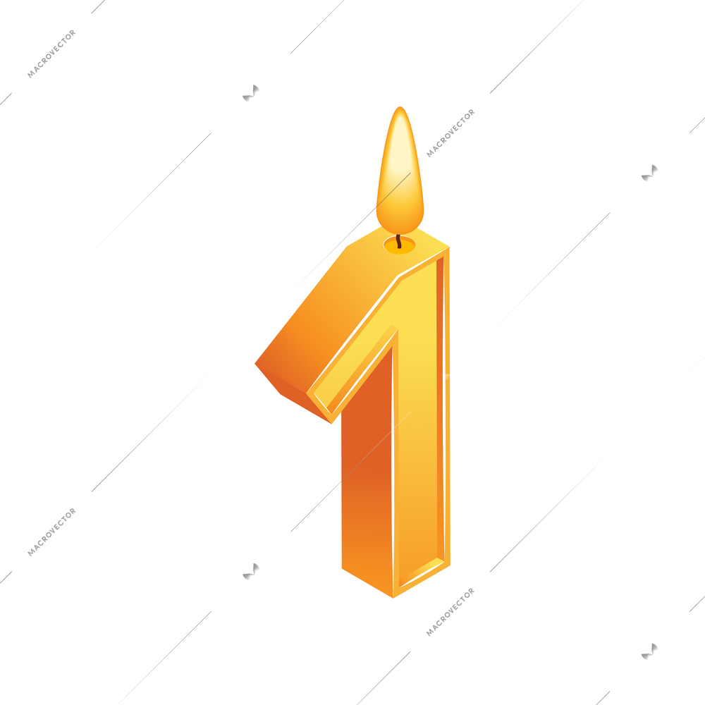 Isometric anniversary numbers composition with isolated image of candle with one digit shape vector illustration