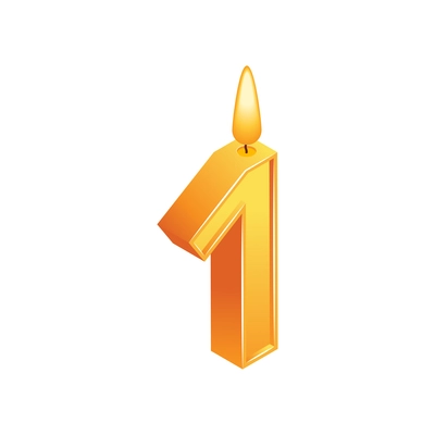 Isometric anniversary numbers composition with isolated image of candle with one digit shape vector illustration