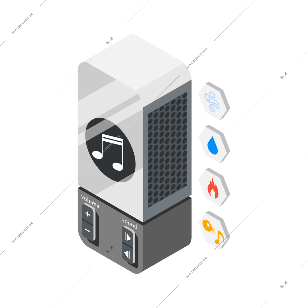 Hi tech sleeping isometric composition with isolated image of music player and icons of ambient sounds vector illustration