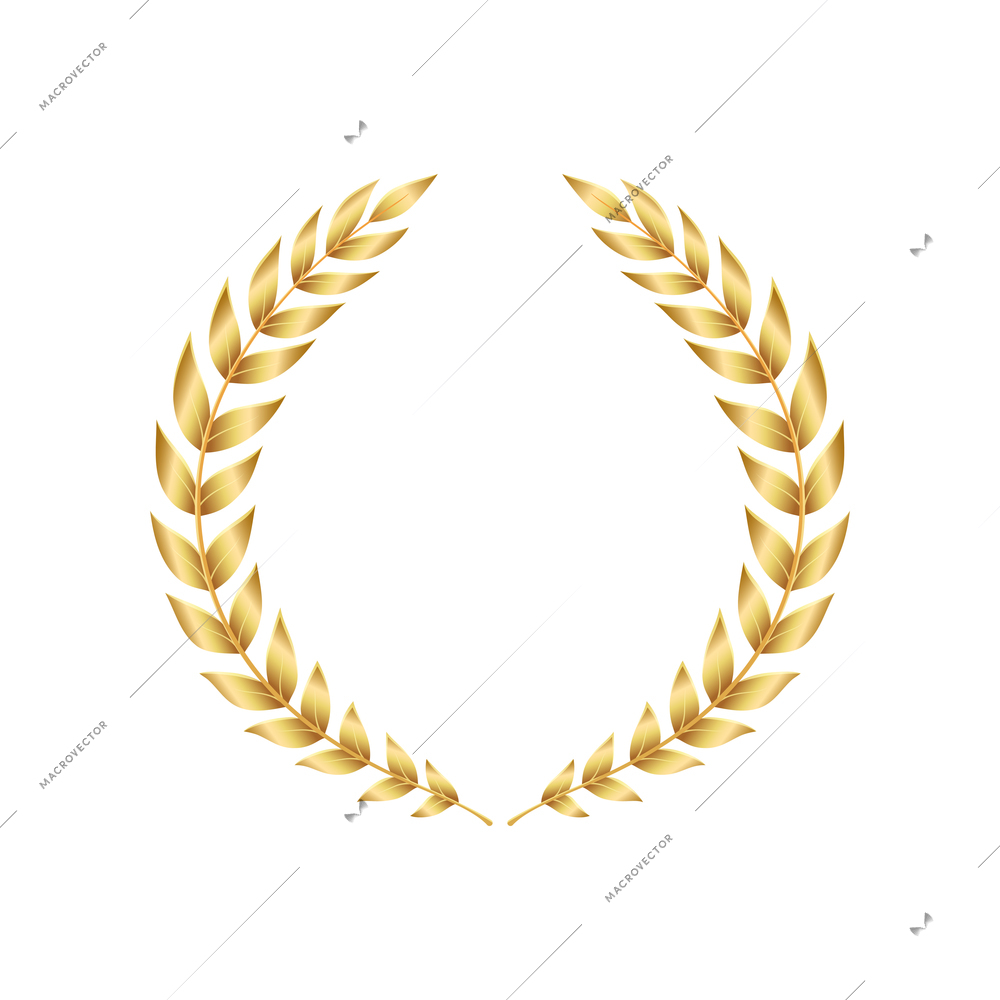 Golden ribbon laurel wreath emblem realistic composition with laurel wreath branches vector illustration