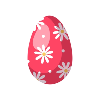 Easter egg realistic composition with isolated image of red egg decorated with flower images vector illustration