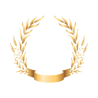 Golden ribbon laurel wreath emblem realistic composition with laurel wreath branches and golden ribbon vector illustration