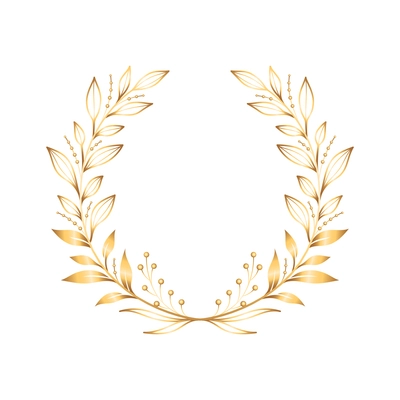 Golden ribbon laurel wreath emblem realistic composition with laurel wreath branches vector illustration