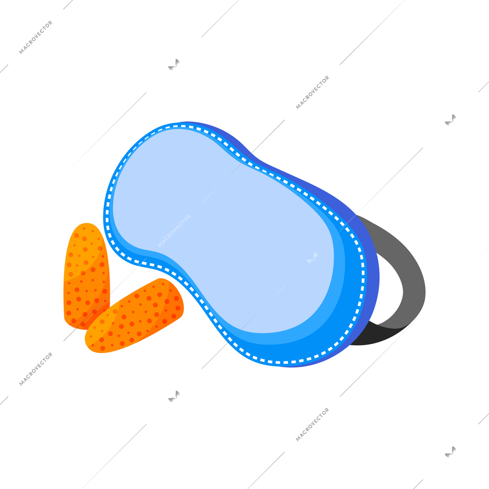 Hi tech sleeping isometric composition with isolated image of wearable blind mask with pair of ear plugs vector illustration