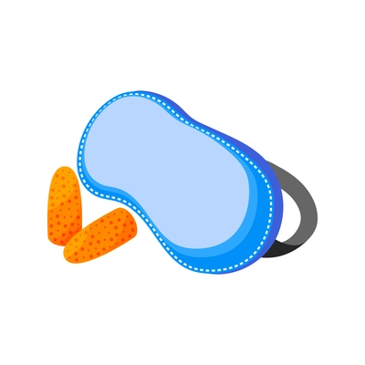 Hi tech sleeping isometric composition with isolated image of wearable blind mask with pair of ear plugs vector illustration