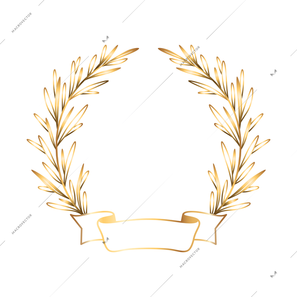 Golden ribbon laurel wreath emblem realistic composition with laurel wreath branches and golden ribbon vector illustration