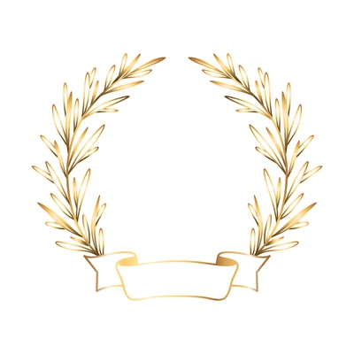 Golden ribbon laurel wreath emblem realistic composition with laurel wreath branches and golden ribbon vector illustration