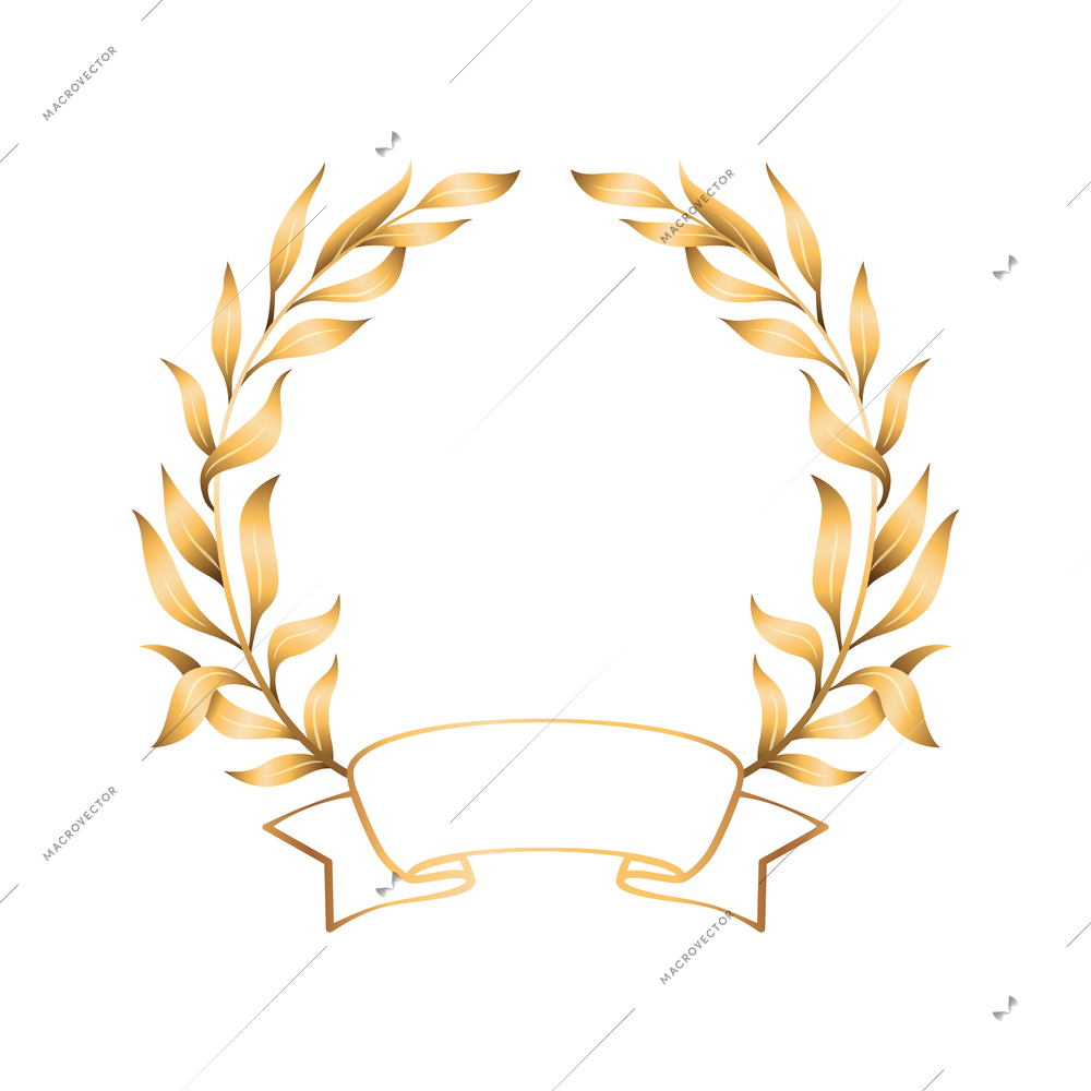 Golden ribbon laurel wreath emblem realistic composition with laurel wreath branches and golden ribbon vector illustration