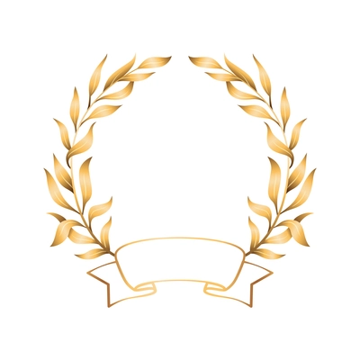 Golden ribbon laurel wreath emblem realistic composition with laurel wreath branches and golden ribbon vector illustration