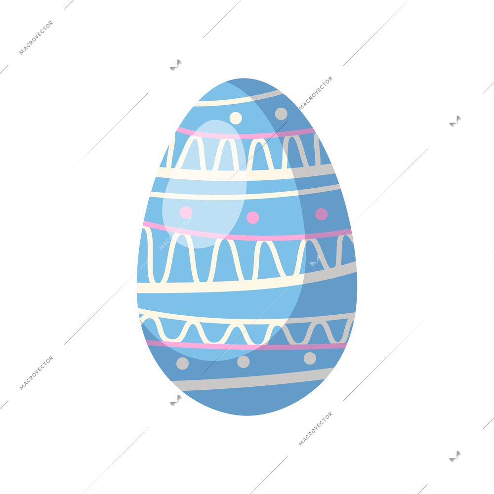 Easter egg realistic composition with isolated image of blue egg decorated with abstract shapes vector illustration