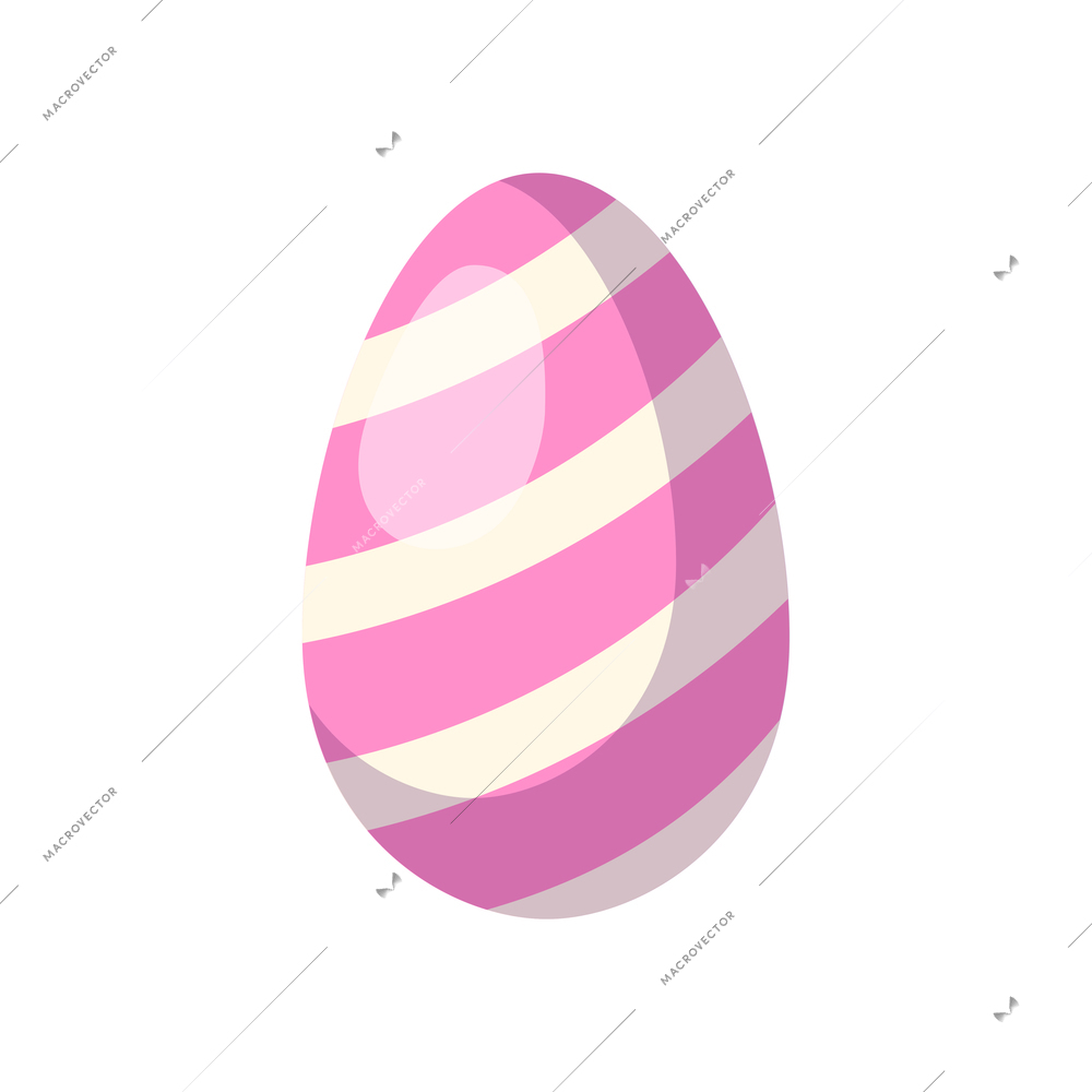 Easter egg realistic composition with isolated image of pink egg decorated with white stripes vector illustration