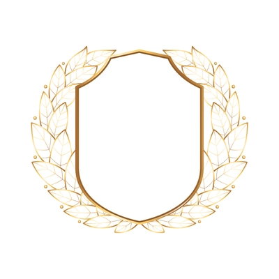 Golden ribbon laurel wreath emblem realistic composition with laurel wreath branches and empty emblem border vector illustration