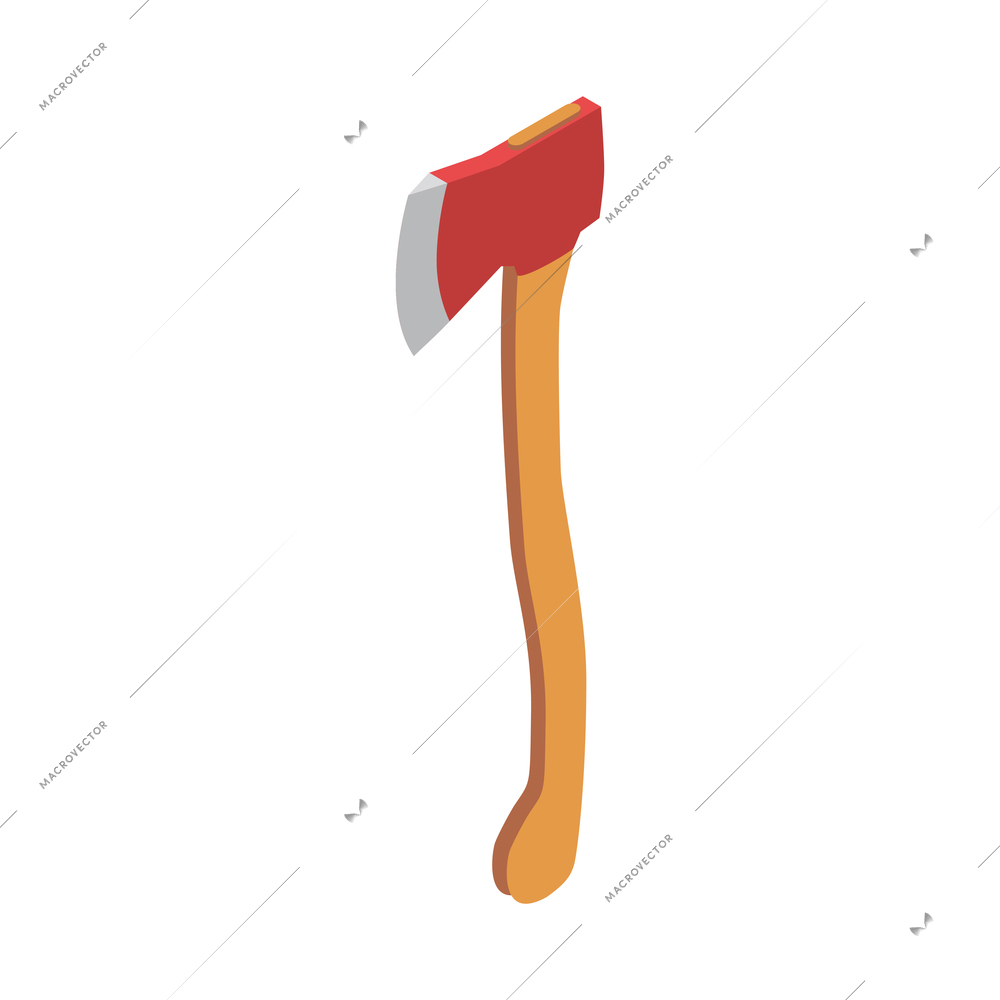 Sawmill timber mill lumberjack isometric composition with isolated image of heavy axe with long handle vector illustration