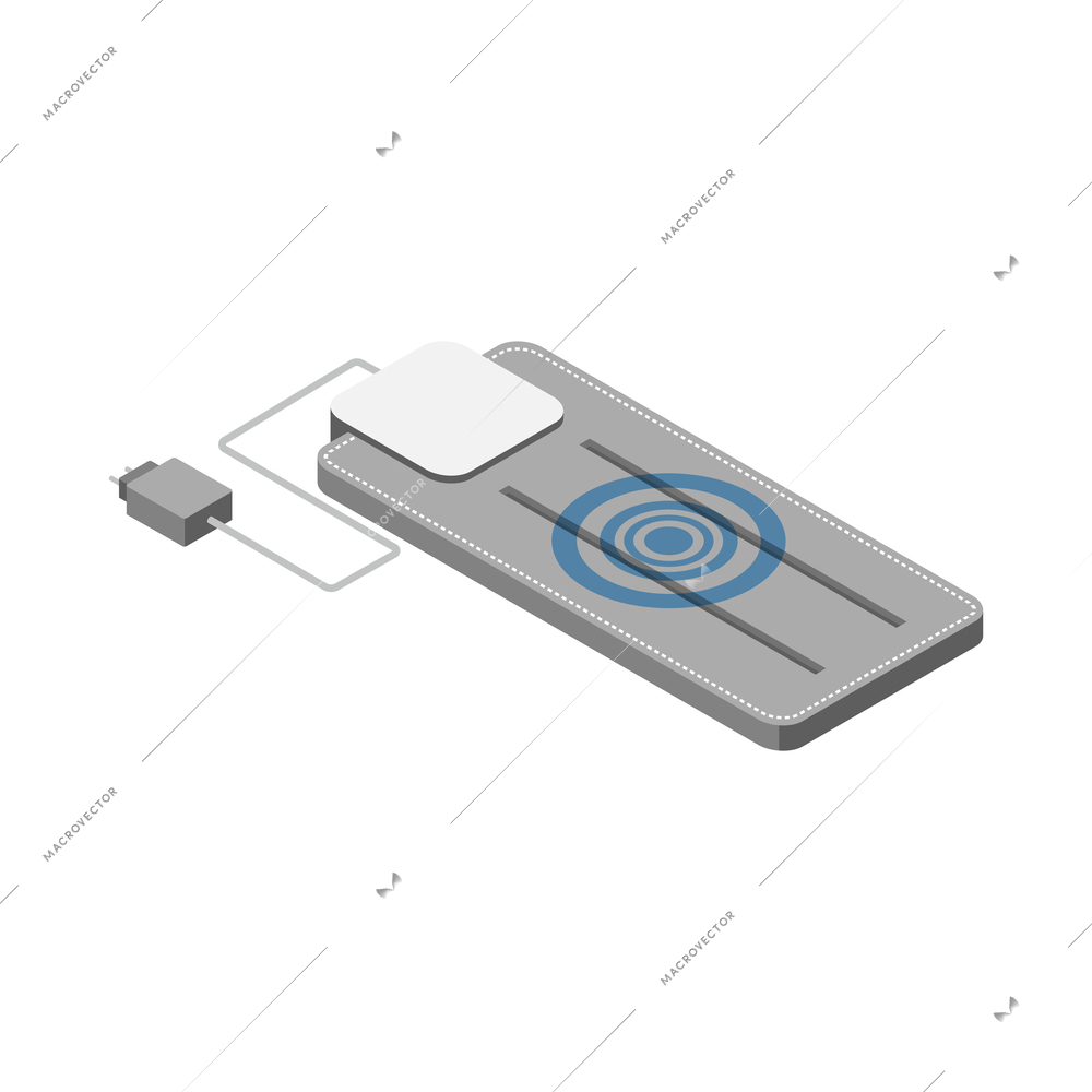 Hi tech sleeping isometric composition with isolated image of pad for charging smartphone wirelessly vector illustration