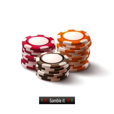 Casino roulette gambling realistic chip stacks isolated on white background vector illustration