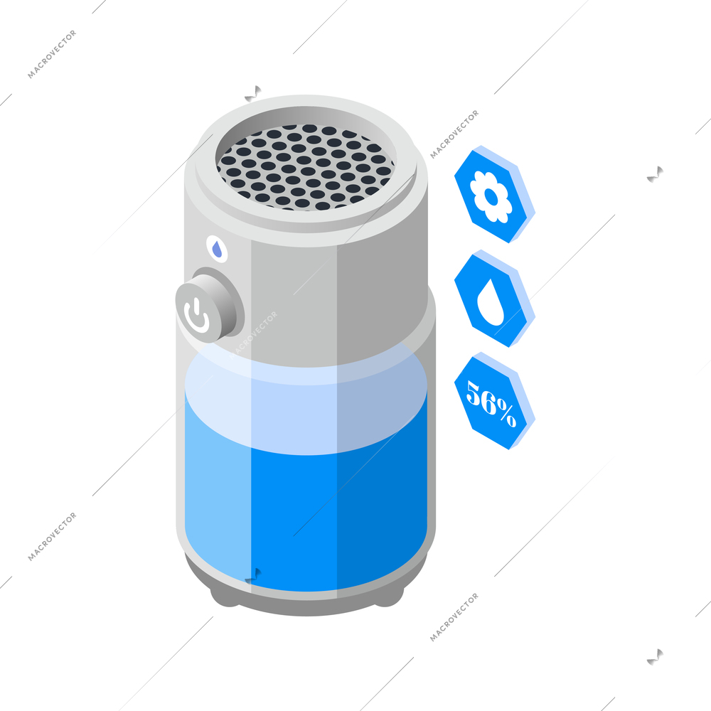 Hi tech sleeping isometric composition with isolated image of domestic air humidifier with pictograms vector illustration