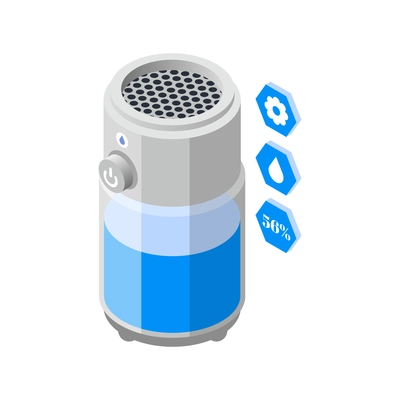 Hi tech sleeping isometric composition with isolated image of domestic air humidifier with pictograms vector illustration