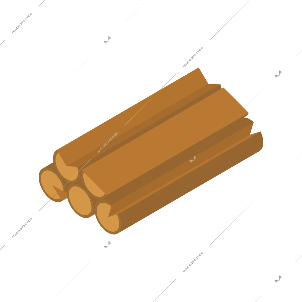 Sawmill timber mill lumberjack isometric composition with pieces of wood lying in bunch vector illustration