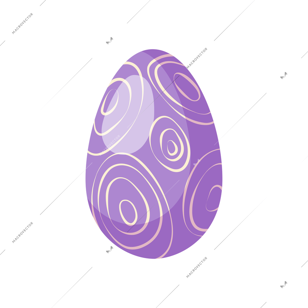 Easter egg realistic composition with isolated image of purple egg decorated with rose flower shapes vector illustration