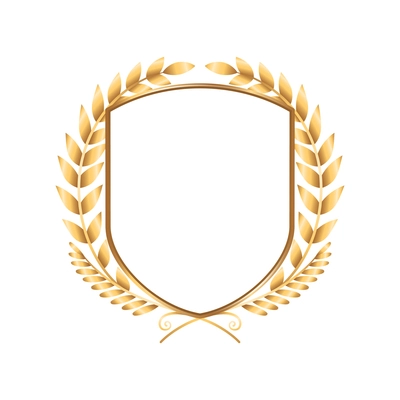 Golden ribbon laurel wreath emblem realistic composition with laurel wreath branches and empty emblem border vector illustration