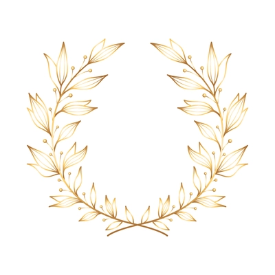 Golden ribbon laurel wreath emblem realistic composition with laurel wreath branches vector illustration