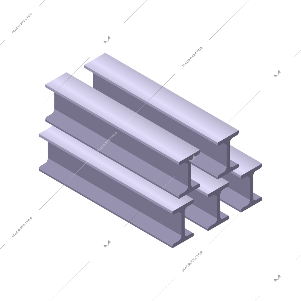 Metal industry metalworking isometric composition with bunch of rail segments on blank background vector illustration