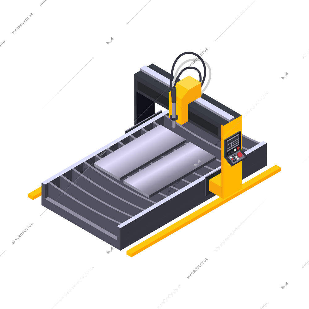 Metal industry metalworking isometric composition with isolated image of industrial appliance vector illustration
