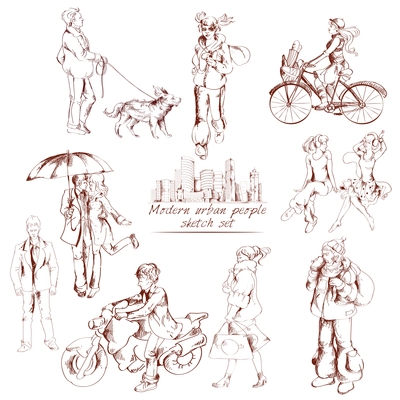 Urban people sketch decorative icons set isolated vector illustration