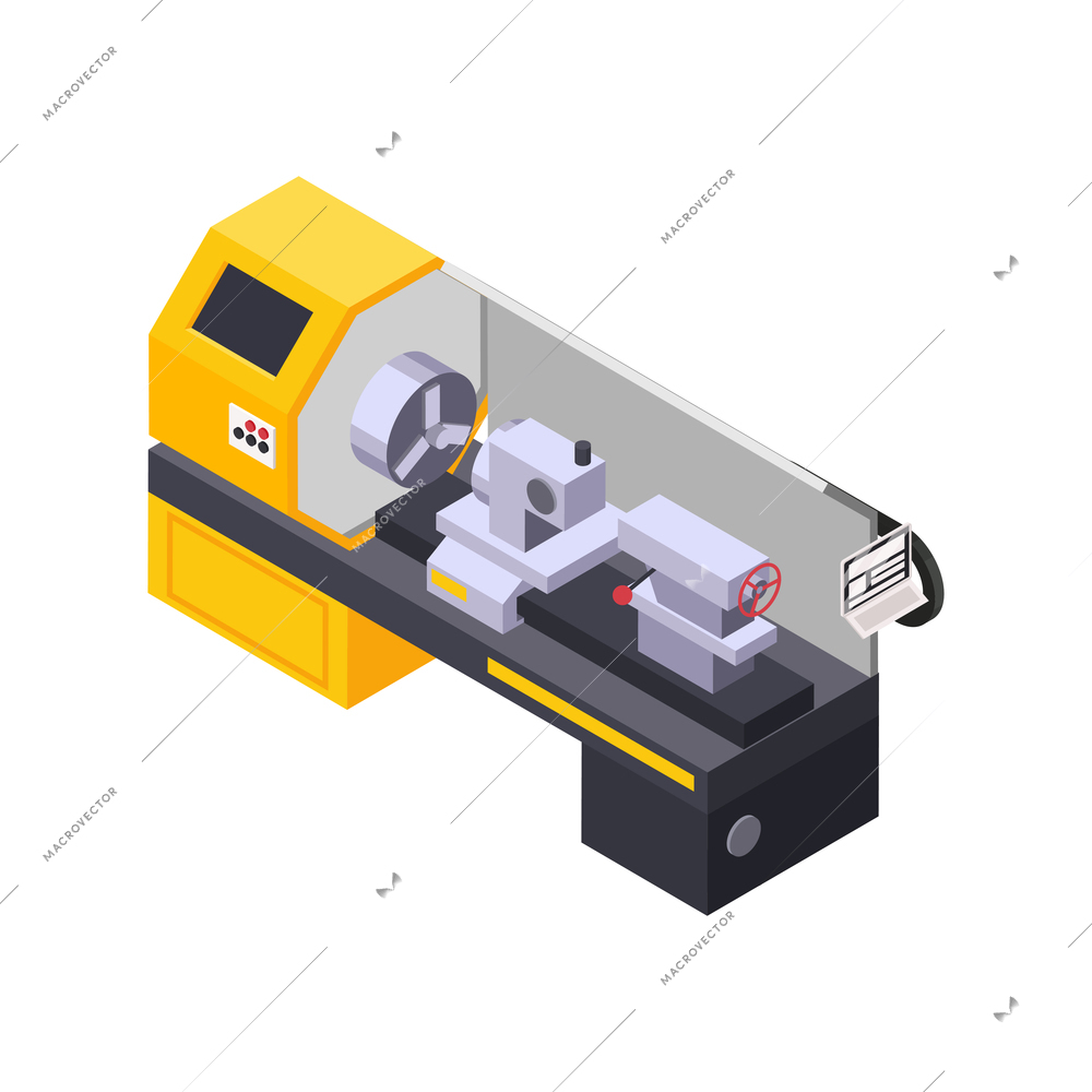 Metal industry metalworking isometric composition with isolated image of industrial appliance vector illustration