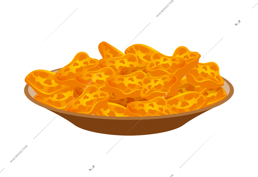 Sri lanka tourism travel composition with isolated image of dish filled with yellow chips vector illustration