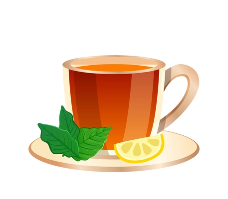 Sri lanka tourism travel composition with isolated image of tea cup with lemon slice and mint leaves vector illustration