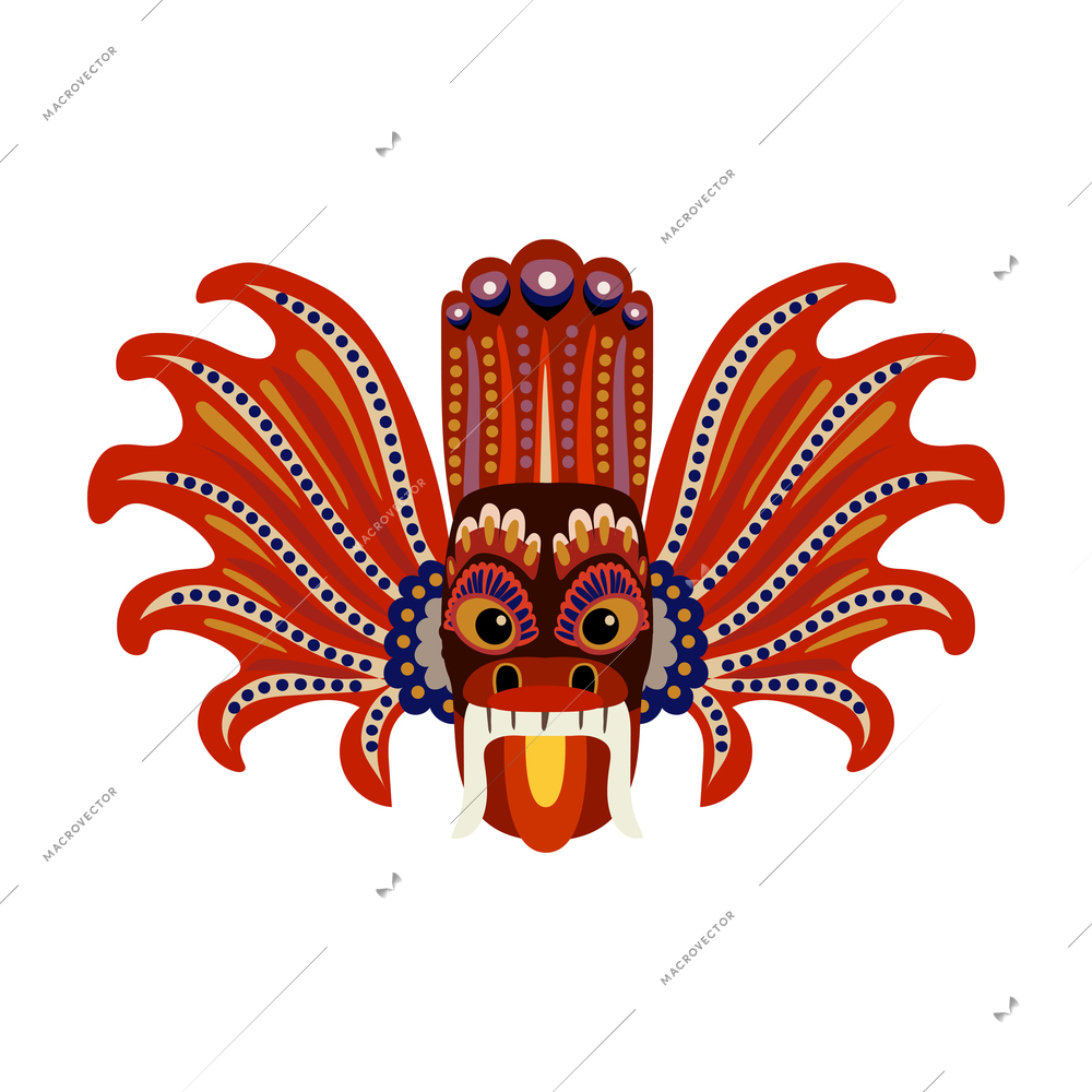 Sri lanka tourism travel composition with isolated image of festive yaka mask with feathers and monster face vector illustration