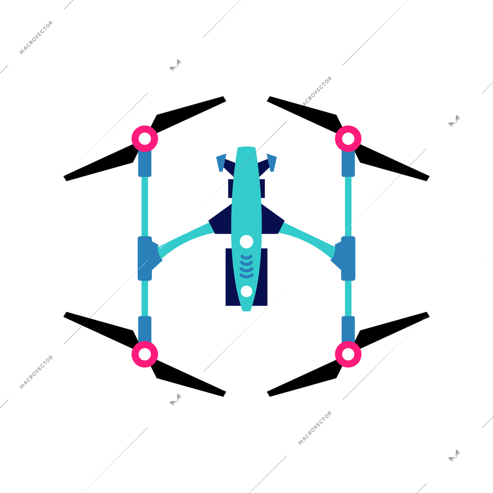 Technologies future composition with isolated image of neon colored droid quadcopter vector illustration