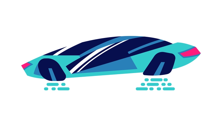 Technologies future composition with isolated image of neon colored futuristic car vector illustration