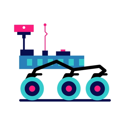 Technologies future composition with isolated image of neon colored rover with wheels and antennas vector illustration