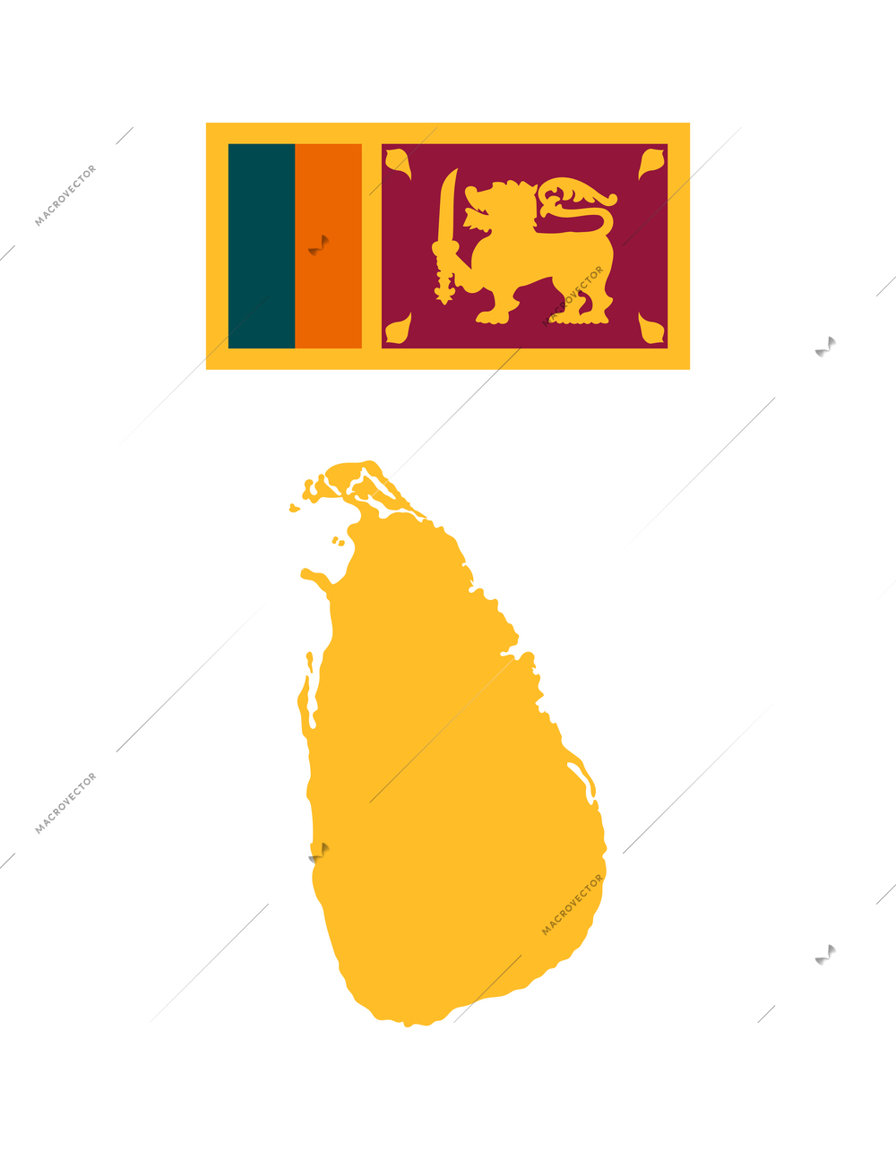 Sri lanka tourism travel composition with isolated image of country border silhouette and national symbols vector illustration
