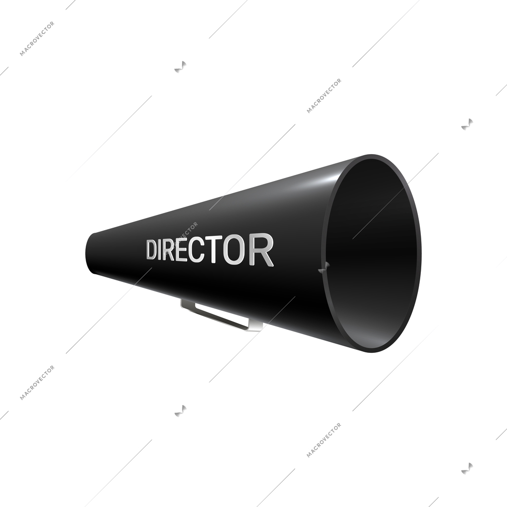 Cinema film production realistic transparent composition with isolated image of directors tube megaphone vector illustration