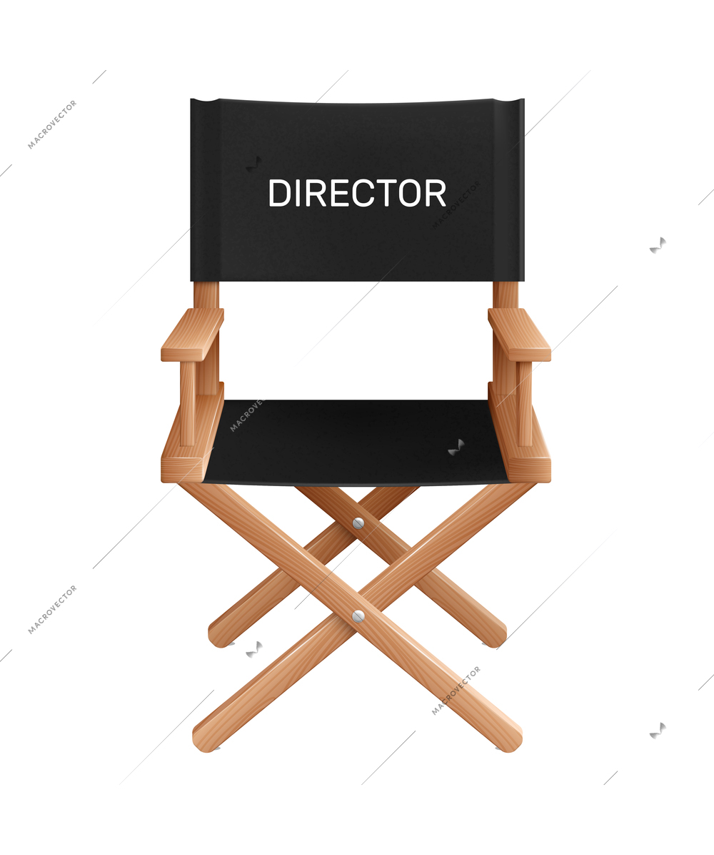 Cinema film production realistic transparent composition with isolated image of foldable directors chair vector illustration