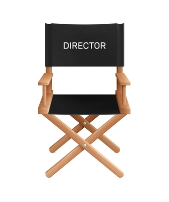Cinema film production realistic transparent composition with isolated image of foldable directors chair vector illustration