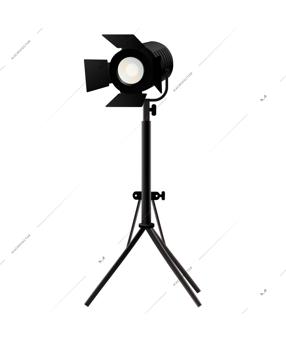 Cinema film production realistic transparent composition with isolated image of spot light on stand vector illustration