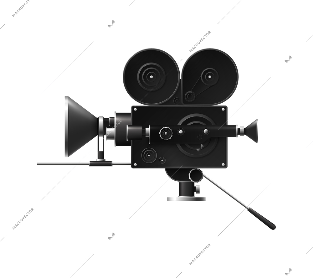 Cinema film production realistic transparent composition with isolated image of professional film camera vector illustration