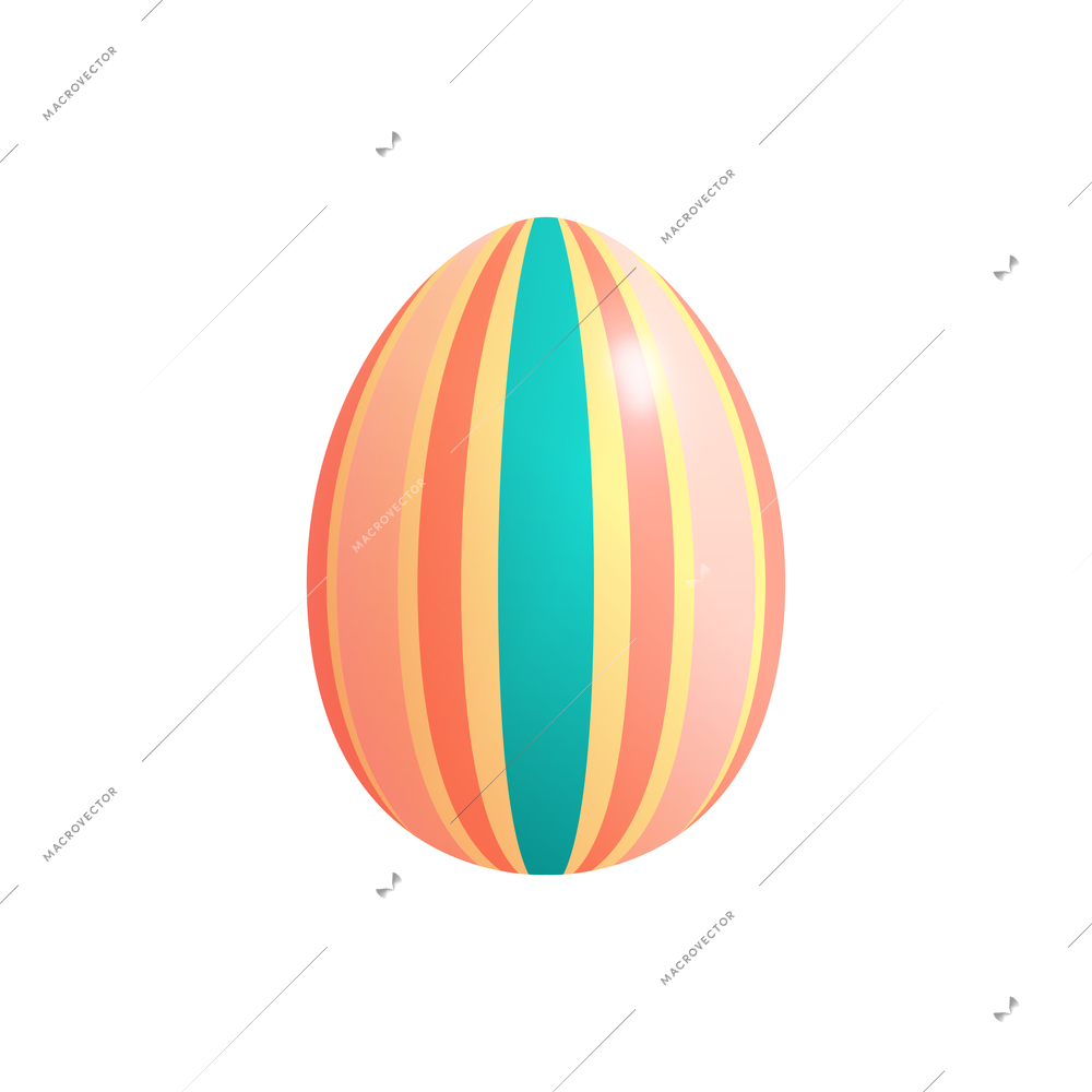Easter egg realistic composition with isolated image of egg colored with vertical lines vector illustration