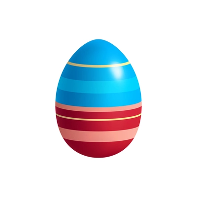 Easter egg realistic composition with isolated image of egg colored with horizontal lines vector illustration