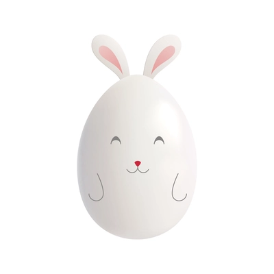 Easter egg realistic composition with isolated image of white egg with bunny face and ears vector illustration
