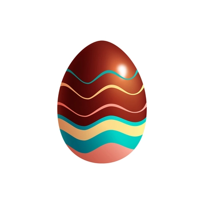 Easter egg realistic composition with isolated image of egg colored with curly waves vector illustration