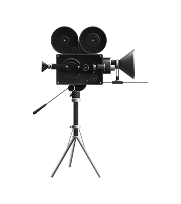 Cinema film production realistic transparent composition with isolated image of filming camera on stand vector illustration