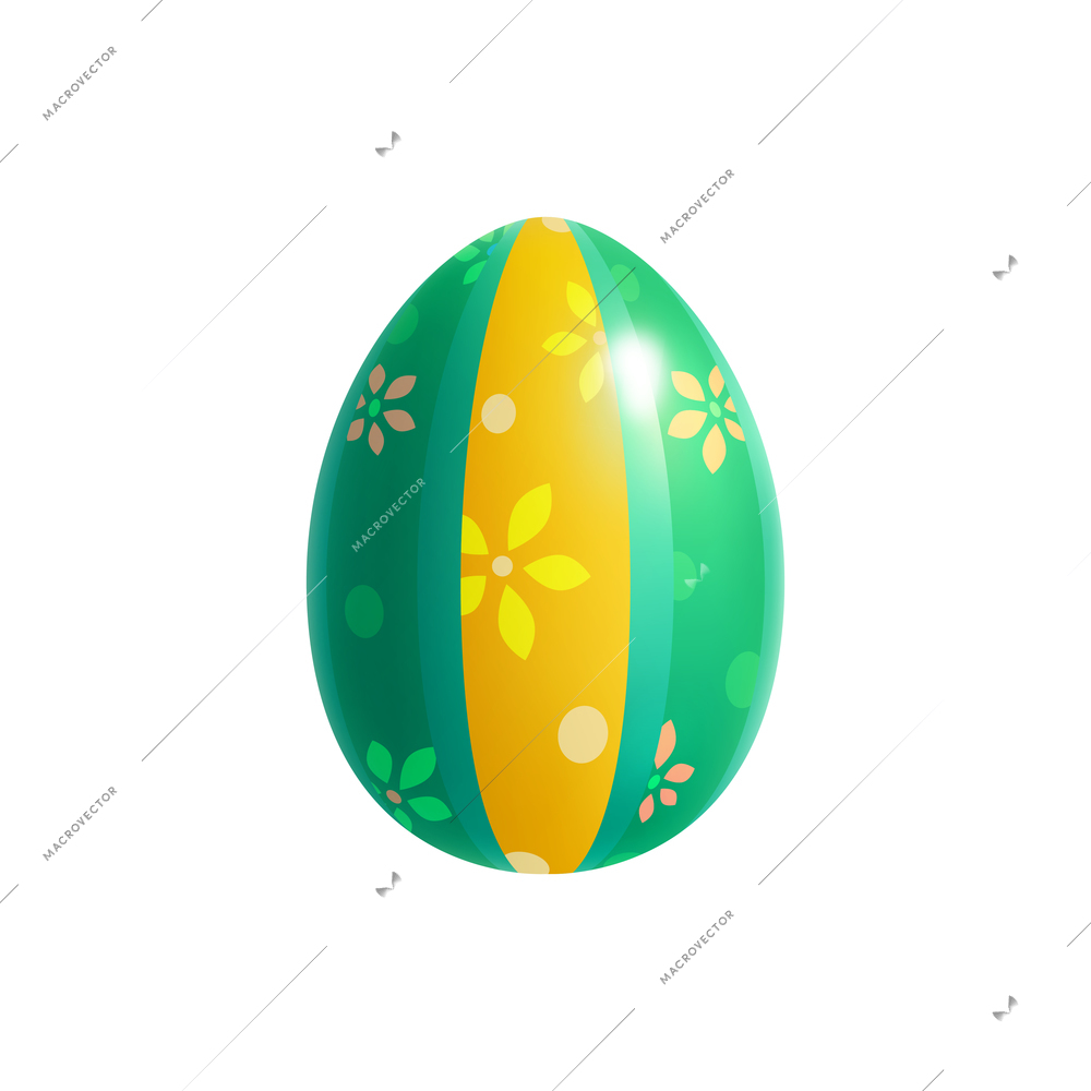 Easter egg realistic composition with isolated image of colorful egg decorated with flower images vector illustration